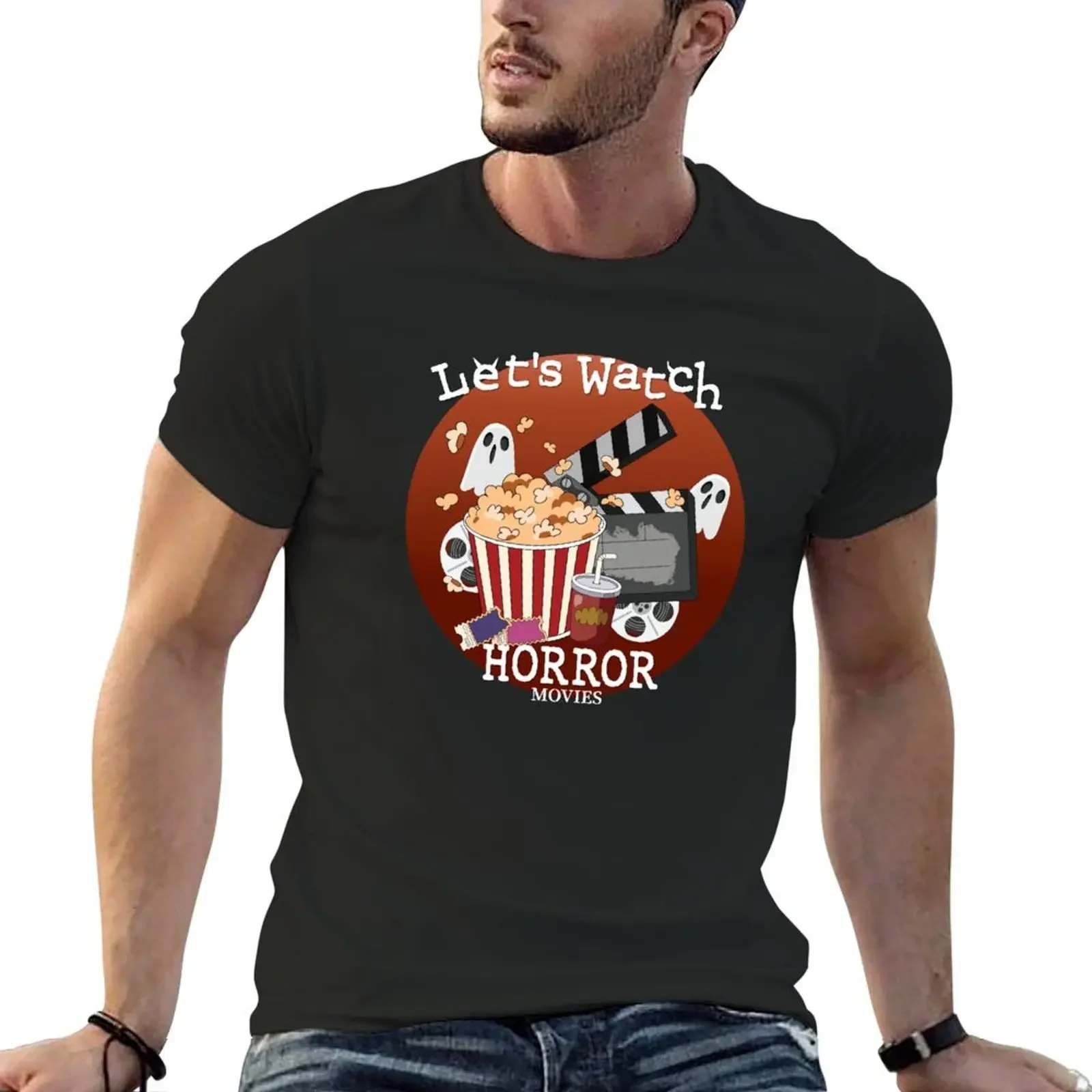 Let's Watch Horror Movies T-Shirt anime figures anime clothes mens fashion