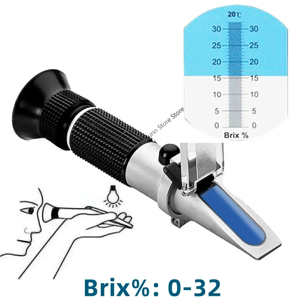 Handheld Brix Refractometer Sugar Tester Meter Saccharimeter ATC Sugar 0-32% Concentration Densimeter For Fruit Juice Grapes