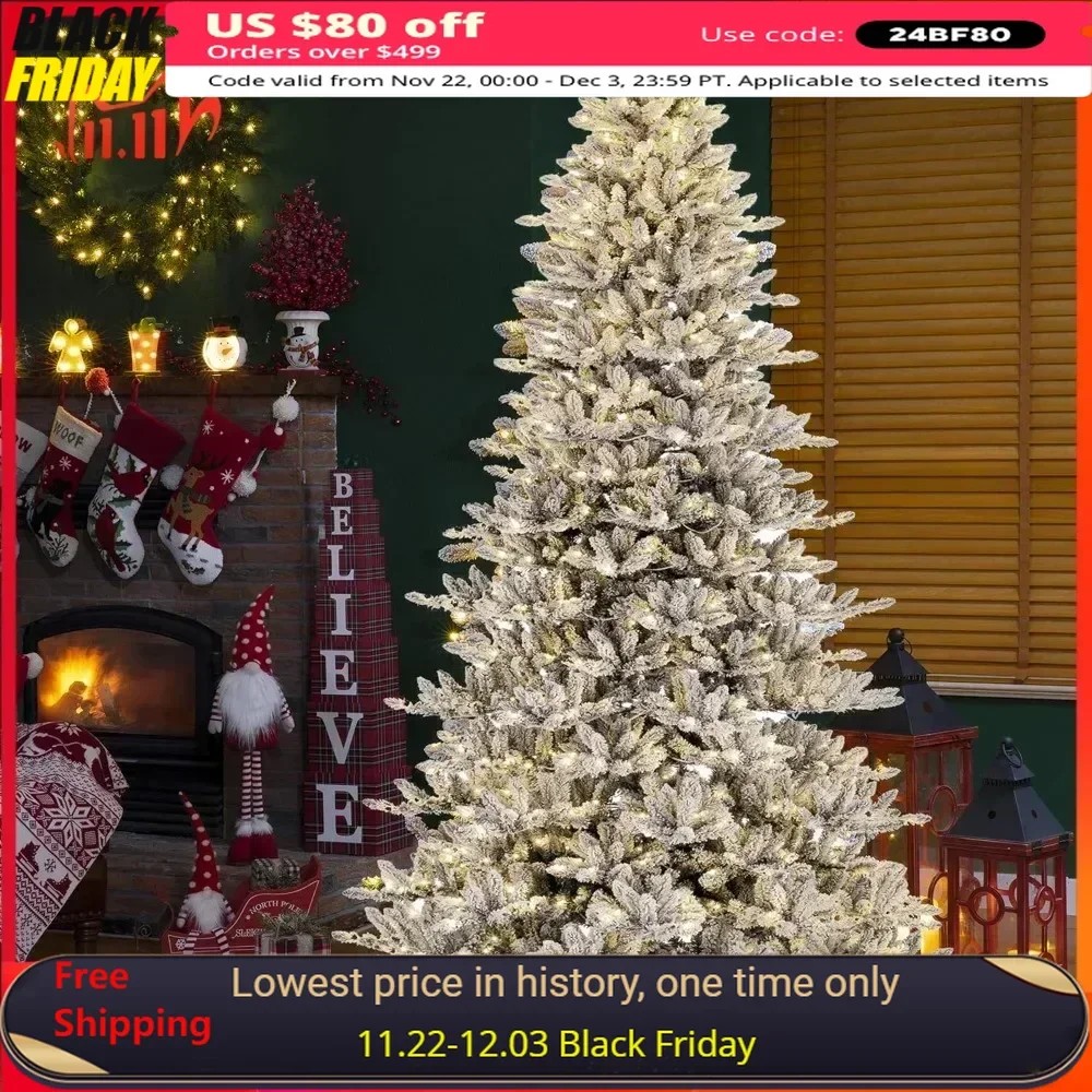 11ft Artificial Christmas Tree, W/Easy Assembly Metal Stand , Holiday Decoration,Artificial Slim Fir Christmas Tree