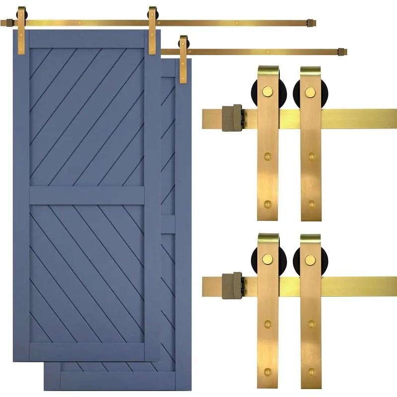 Adjustable Barn Door Hardware Kit 13 FT Double Barn Door Hardware Kit in Gold, 39in to 157in (2-Pack - 6.5ft Each Door