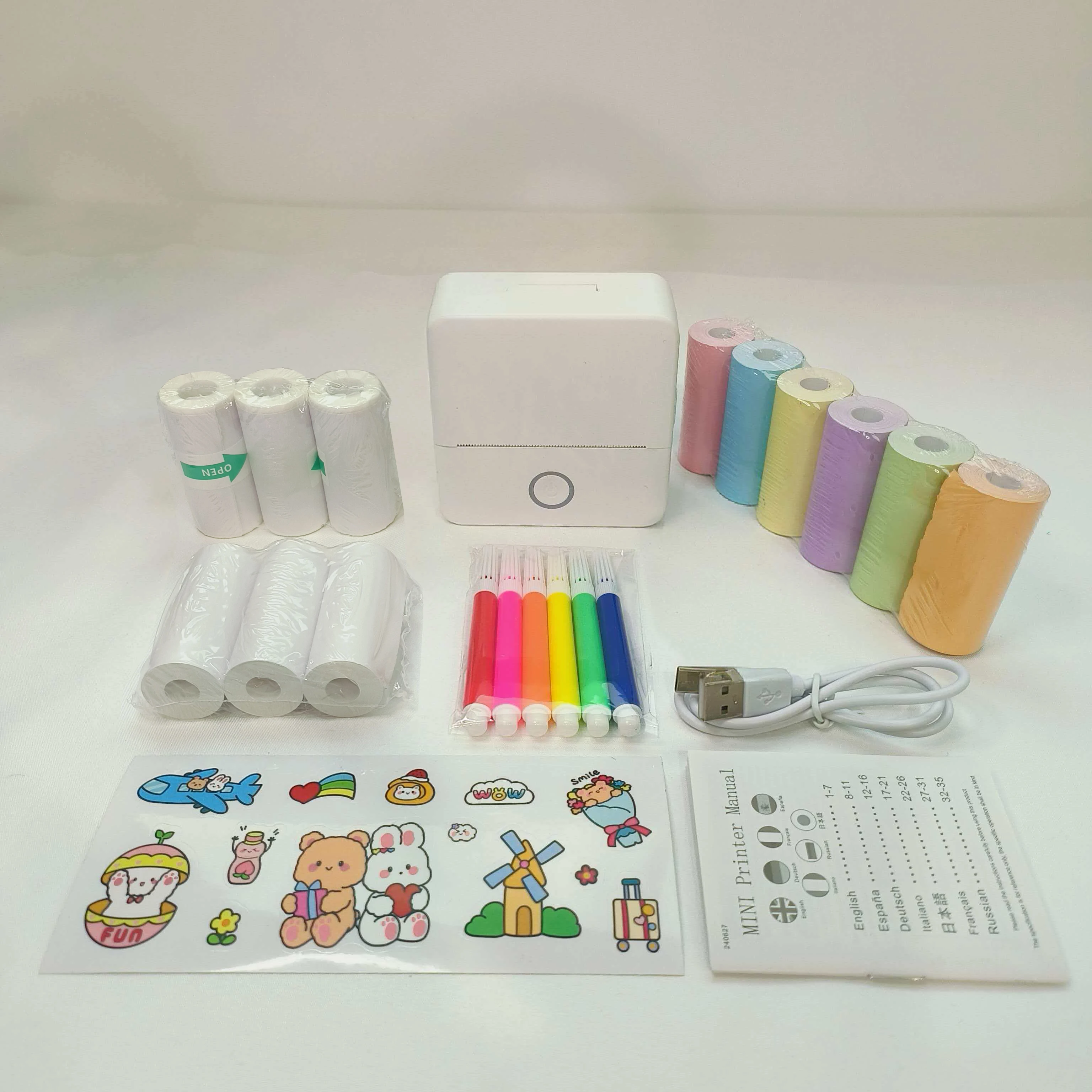 

Portable Mini Desktop Wireless Label Printer with 6 Rolls Color Thermal Paper, 3 Rolls Sticker & 3 Rolls Plain Thermal Paper,