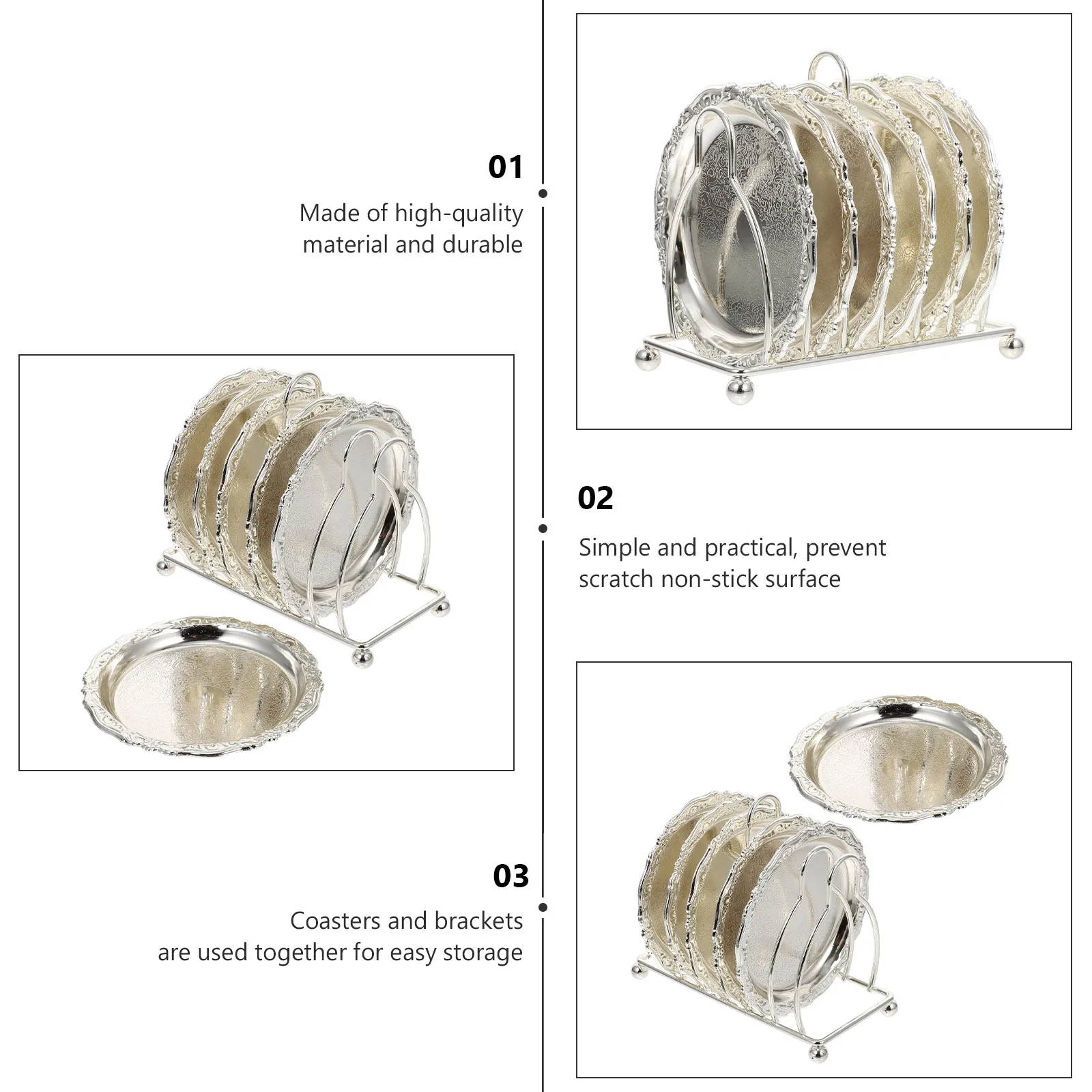 1Set Metal Cup Holder Coaster Carved Pattern Heat Insulated Kitchen Cup Mat Zinc Alloy Anti-Scald Drink Coaster for Living Room