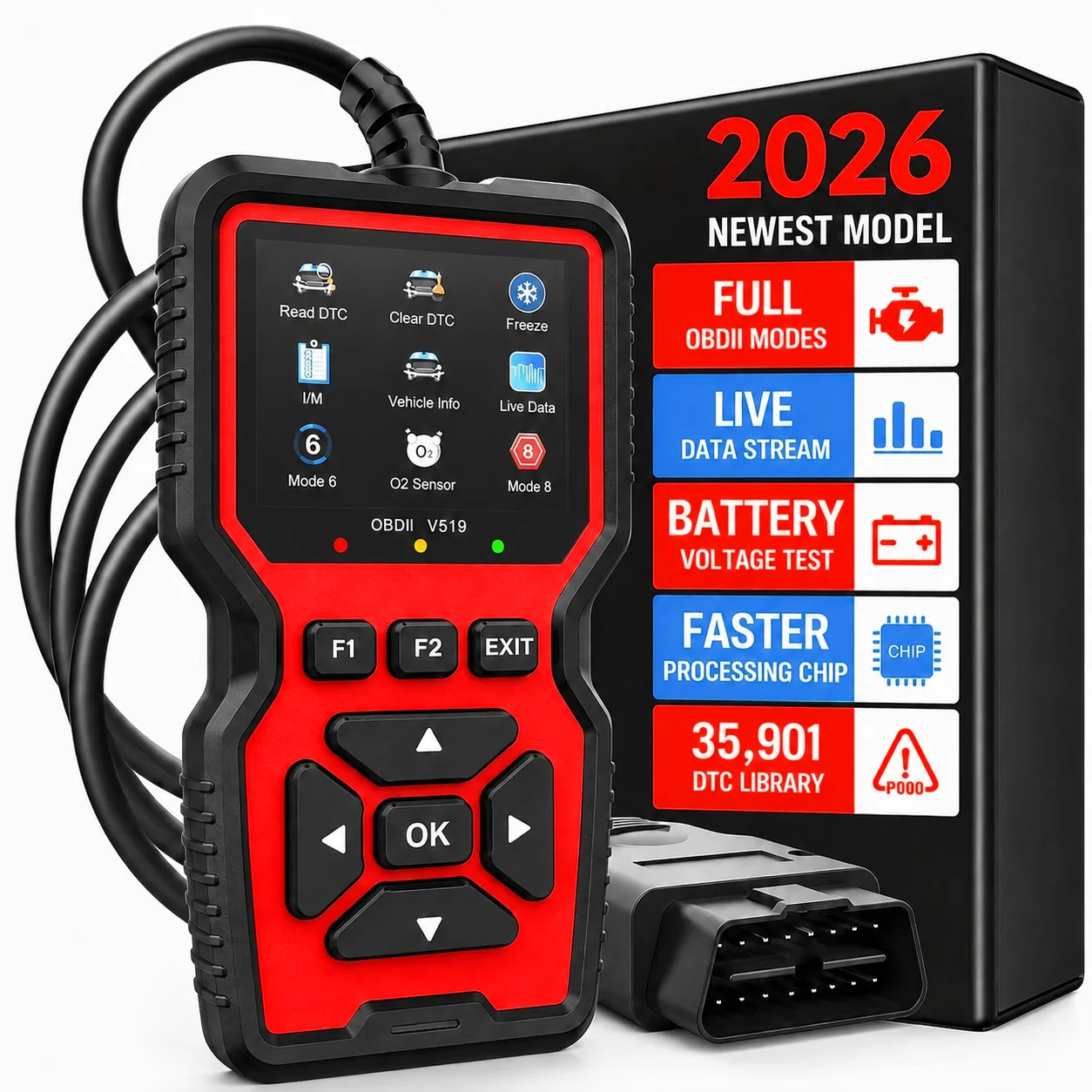 V519 Professional OBD2 Scanner Car Diagnostic Tool, OBDII Engine Code Reader, DTC Clear, Live Data, I/M Readiness & Voltage Test