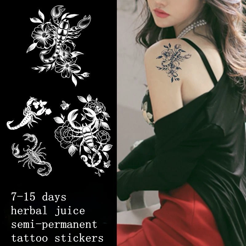 Scorpion Herb Juice Tattoo Sticker Plain Flower Arm Hot Girl's Sexy Waterproof Lasting Non-reflective Art Fake Tattoo Women Men