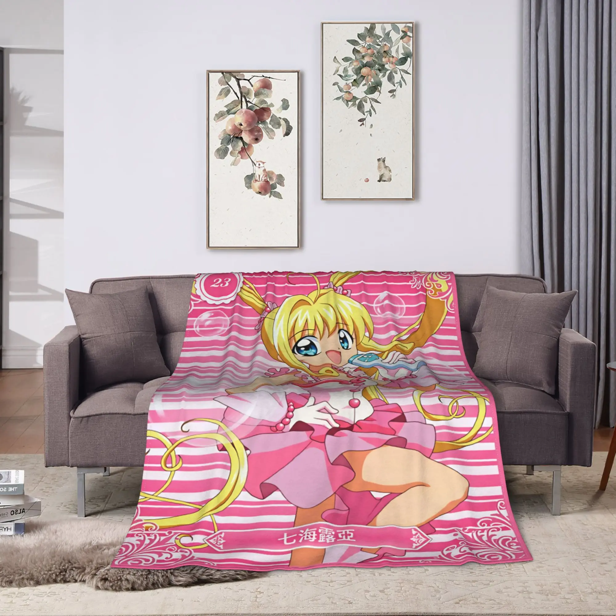 M-Mermaid Melody Pichi Pichi PitchS  Flannel Blankets  Soft Throw Blanket for Couch Bed Picnic Funny Bedspread Sofa Bed Cover