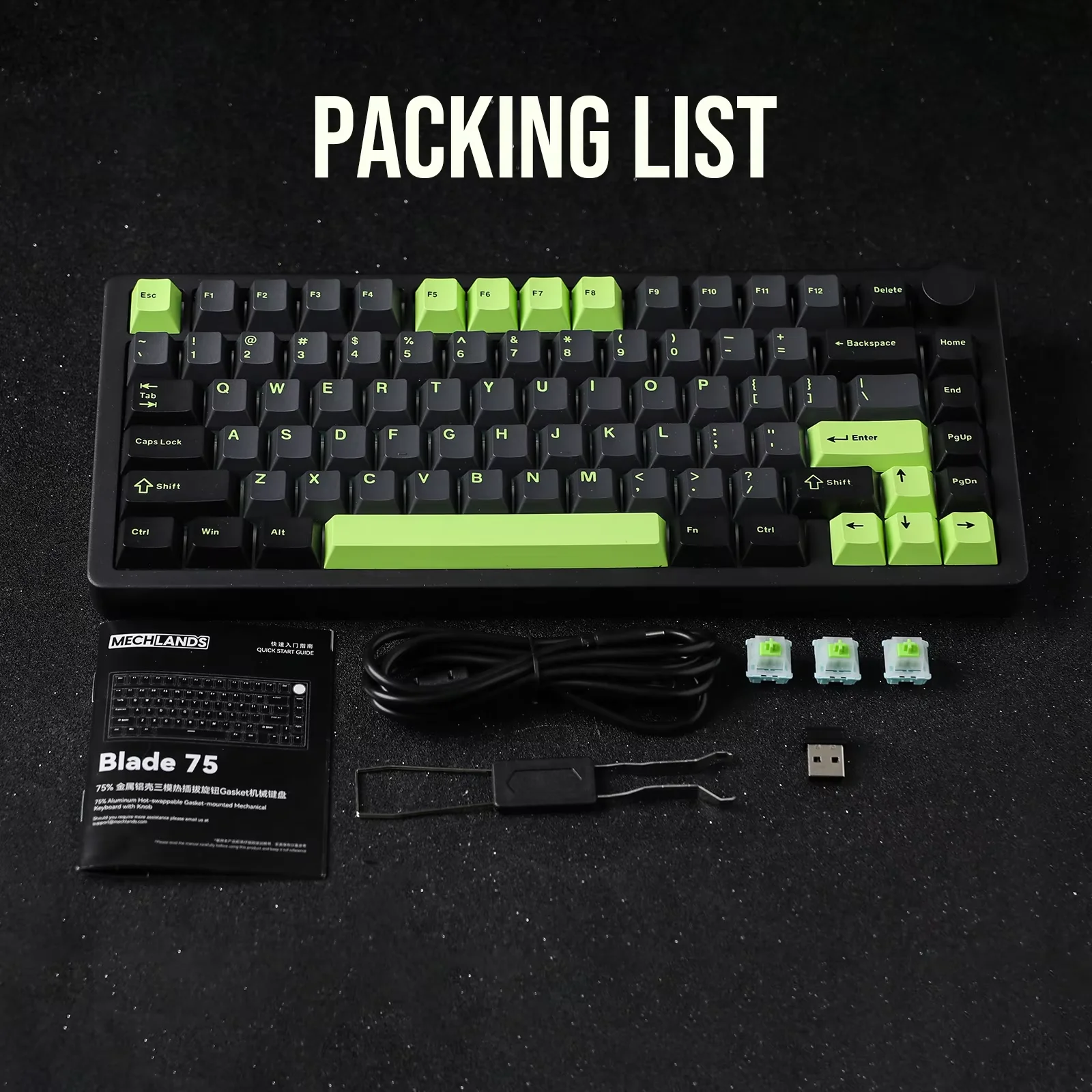 MechLands Blade75 Hot-Swap Gasket Wireless BT5.0/2.4GHz/USB-C Wired Aluminum Mechanical Gaming Keyboard for Win/Mac/Games/Office