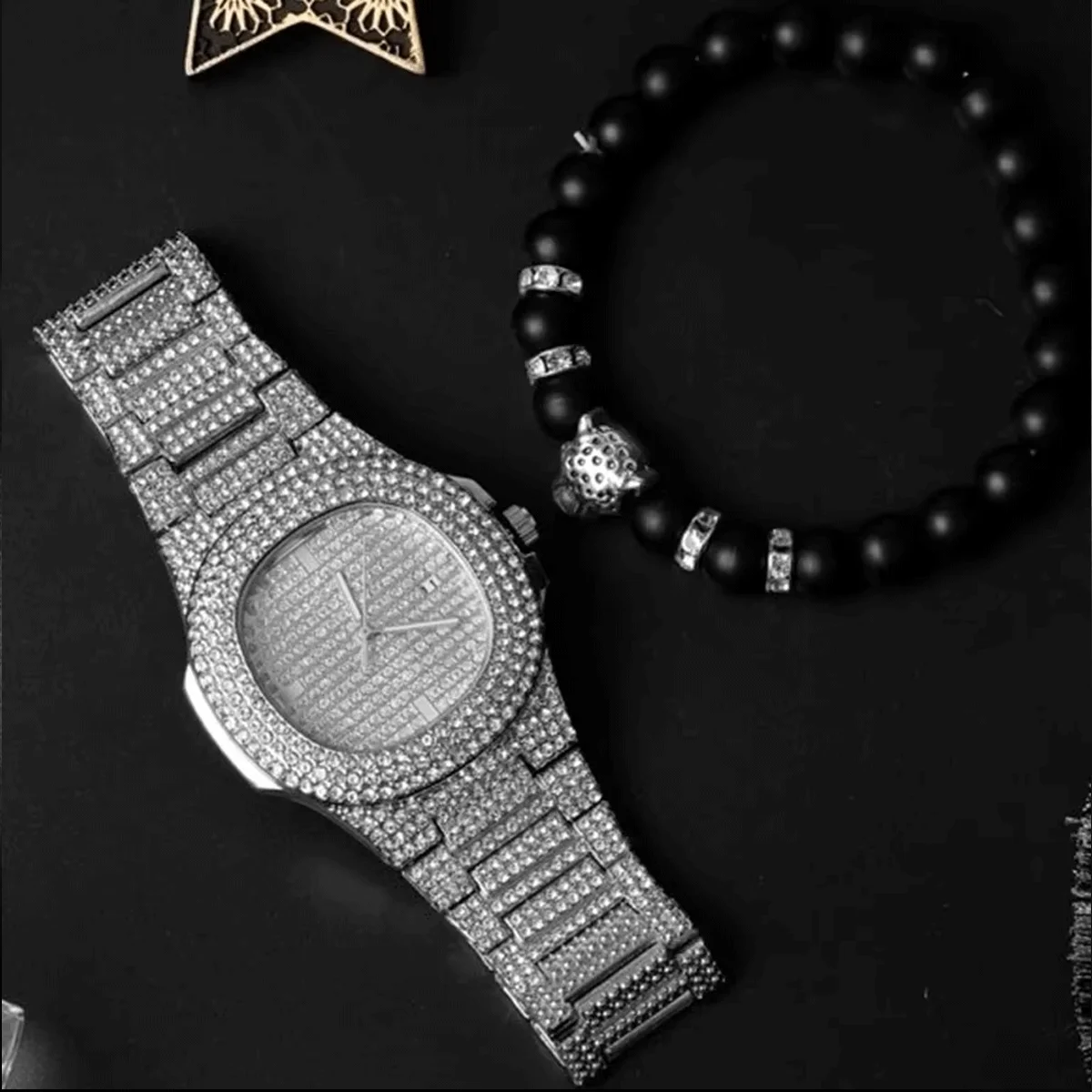 2 قطعة/المجموعة خمر حجر الراين الهاتفي كبير الصلب الفرقة ساعة كوارتز يتوهم النساء الساعات مجوهرات متطورة وأنيقة ساعة نسائية #2