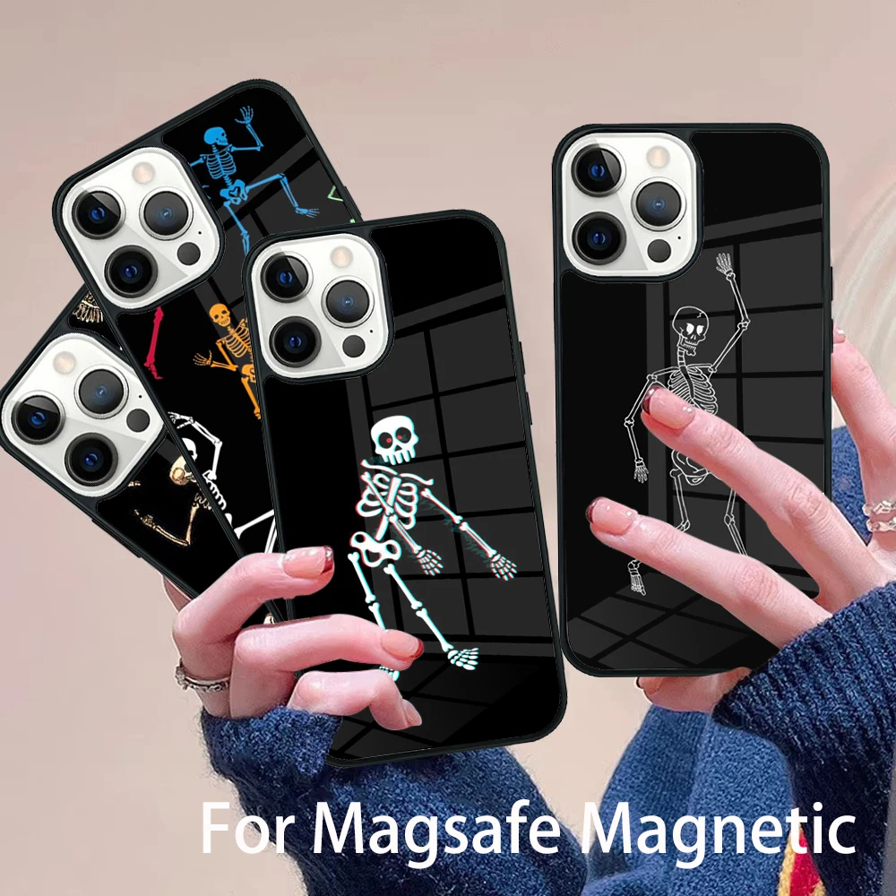 

Spooky Skull Funny Dance Skeleton Phone Case Magesafe Magnetic Wireless Cover For IPhone 16 11 12 13 14 15 Pro Max Plus Mini