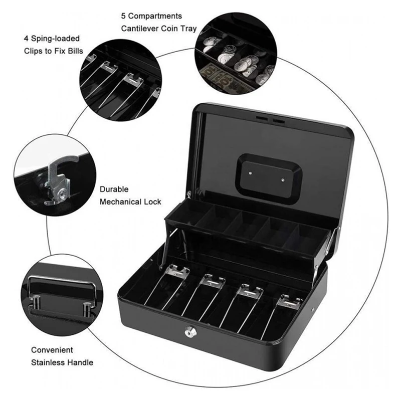 Caja Registradora de Metal con cerradura de llave, caja organizadora de dinero portátil, tiendas de conveniencia, tienda minorista