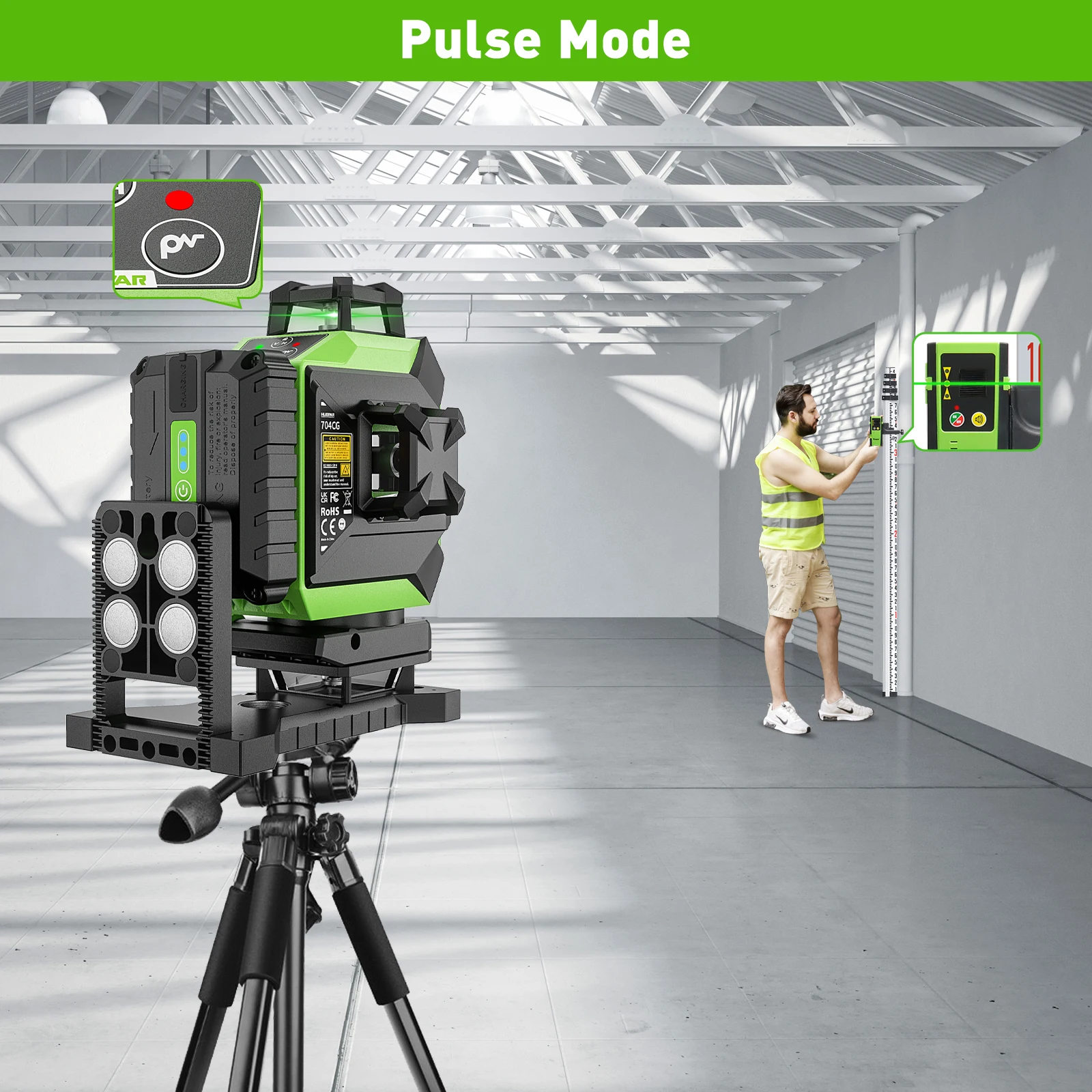 Imagem -05 - Green Beam Cross Line Tool Grupo Auto-nivelamento 16 Linhas Linha Cruzada Ladrilho Piso Hard Carry Case 704cg Huepar4d