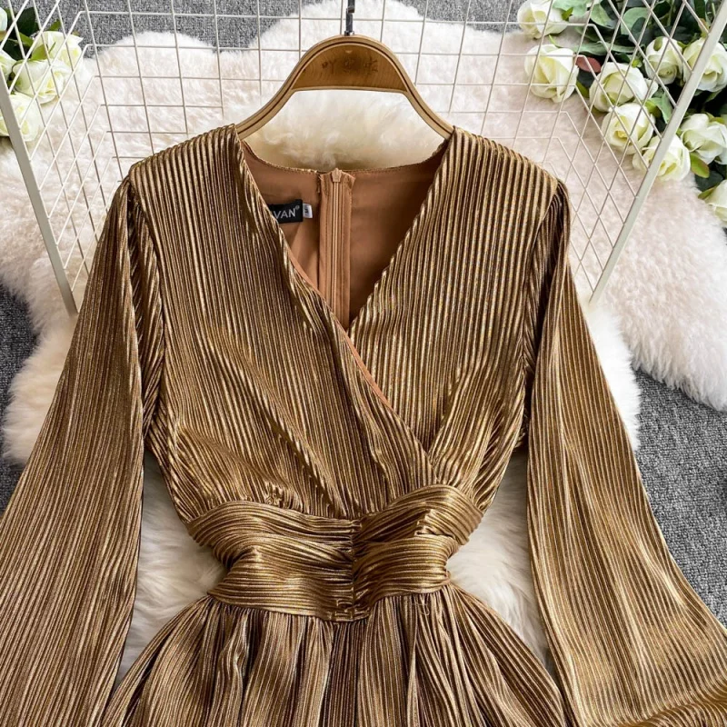 Elegante split vestido longo outono roupas femininas lanterna manga com decote em v grande balanço vestidos de festa à noite vestido de baile a linha