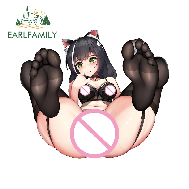 EARLFAMILY 13 см x 11,2 см, наклейки на автомобиль с изображением животных, девушки эры, попса, уайфу ахегао, черные шелковые наклейки на ногу Hentai, NSFW, водонепроницаемая графика