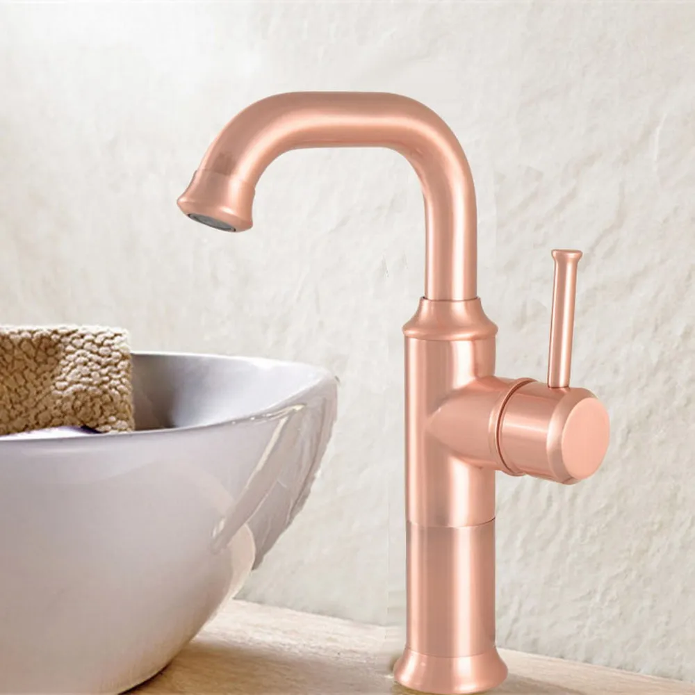 Antique Copper Brass Bathroom Sink Mixer Faucet Single Handle Hot and Cold Water Mixer Tap 360 Swivel Spout Taps Deck Mounted