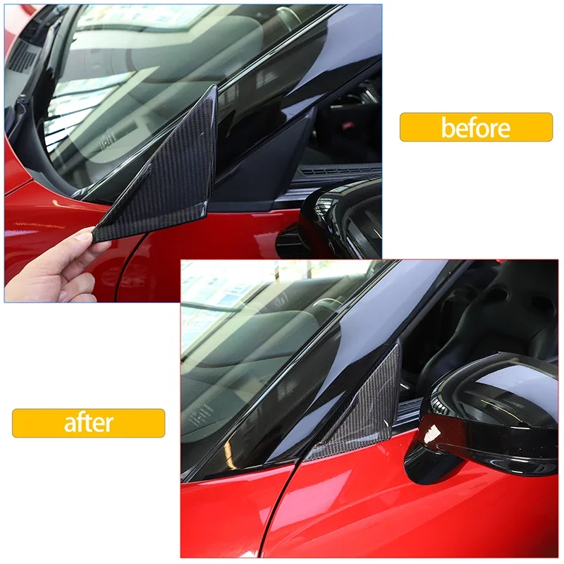 Real Carbon Fiber For Nissan GTR R35 2008-2016 Car Front A-pillar Triangle Decorative Sticker Exterior Decorative Accessories 3