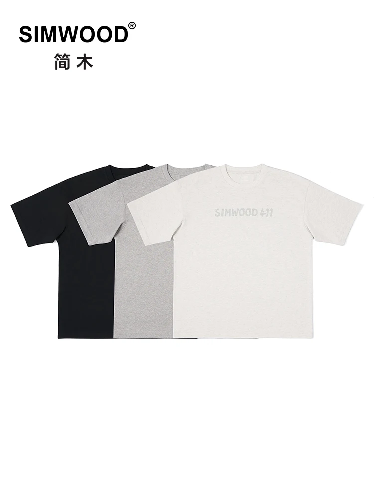 SIMWOOD 2024 Summer New Oversize 300gsm 100% Cotton Fabric Letter Print T-shirts Men Plus Size Brand Cothing