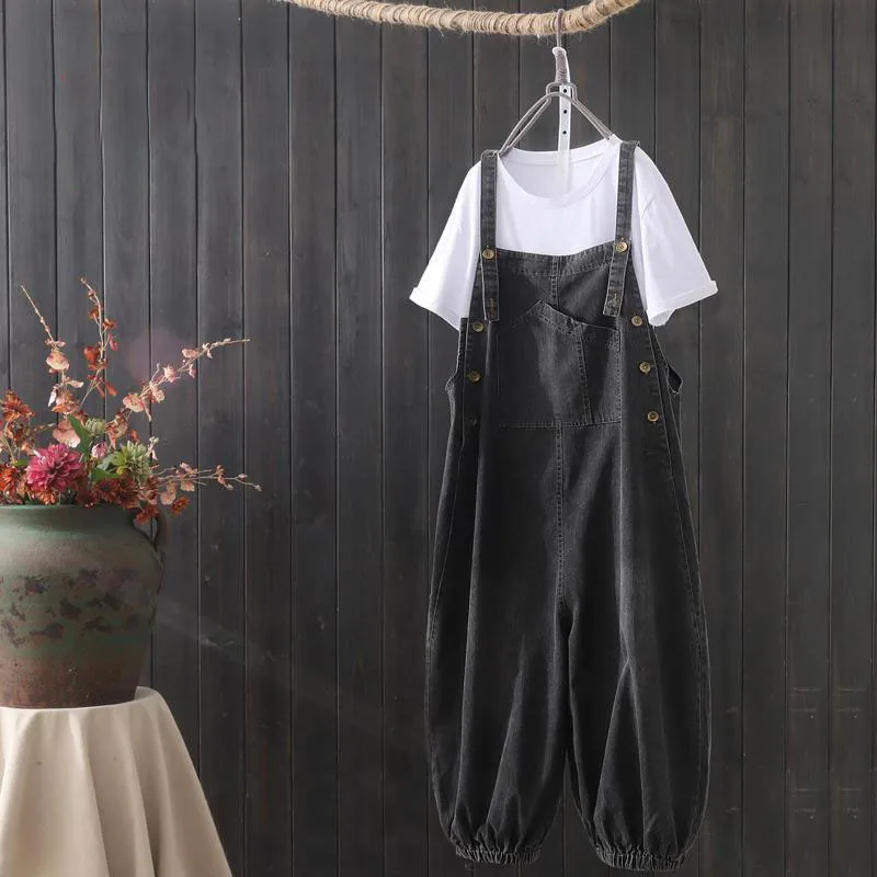 Loose Wide Leg Denim Overalls Thin Summer Women's plus Size High Waist Nine Points Jeans Pants Harlan Trousers Korean Sle