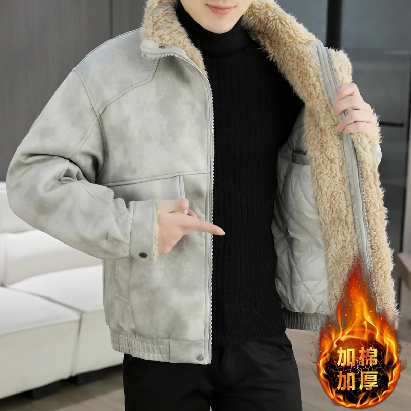 

Winter Teddy Suede Leather Jackets Thick and Warm Casual Business Jackets Windproof Outdoor Social Motorcycle PU Leather Jacket