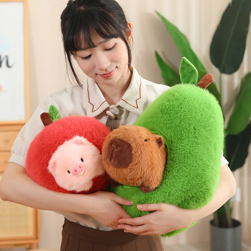 Cartoon Apple Pig Avocado Capybara Combination Plush Toys Stuffed Accompany Creative Dolls Home Decor Pillow Girls Birthday Gift