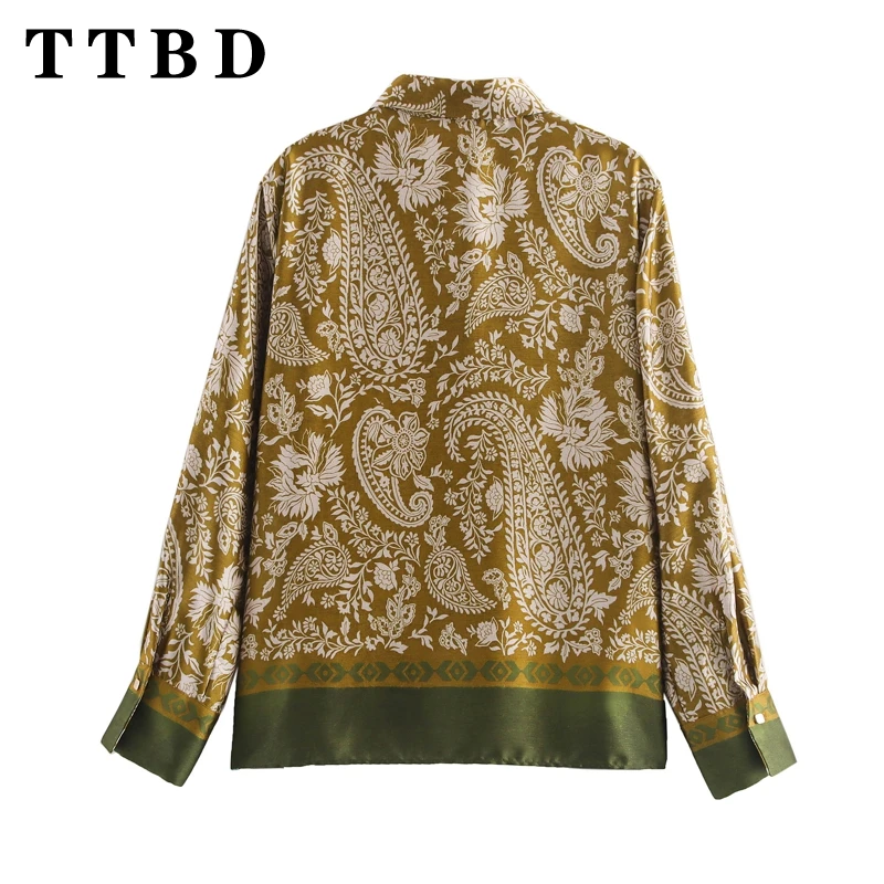 TTBD 2024 New Spring Women\'s Vintage Printed Shirt Long Sleeve Turn-Down Collar Swing Fashion Party Tops