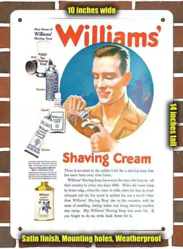 Señal de Metal-crema de afeitar Williams 1950, 10x14 pulgadas