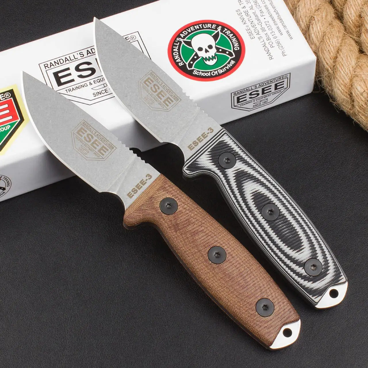 ESEE-3 Rowen Tactical Fixed Blade Hunting Knife 9Cr18Mov Stonewashed Blade G10/linen Handle Survival Gear Military Knives Sheath