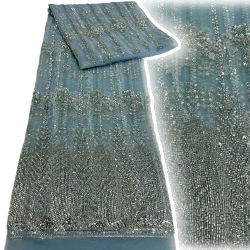 

Нигерийская роскошная бархатная ткань с пайетками и кружевом 2026: высококачественные бусины, африканский французский стиль для женских свадебных и праздничных платьев, для шитья 2423