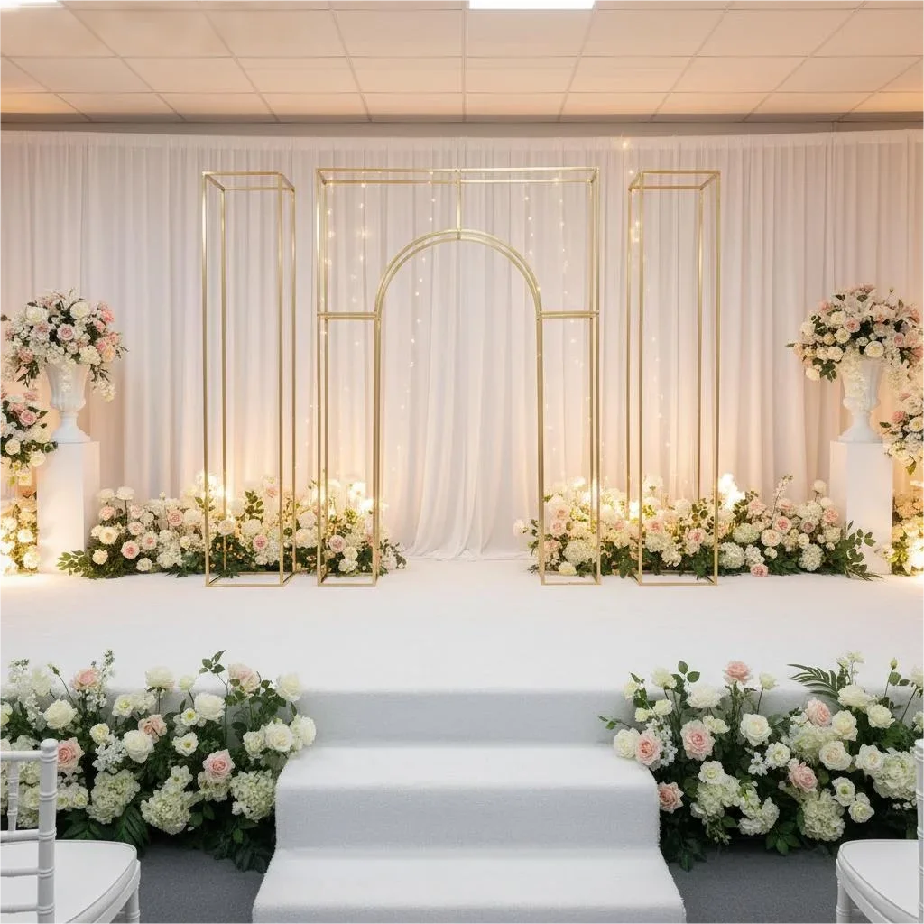 

2 м золотой металлический свадебный арочный фон для наружной церемонии, элегантная подставка для цветов для украшения свадебной вечеринки