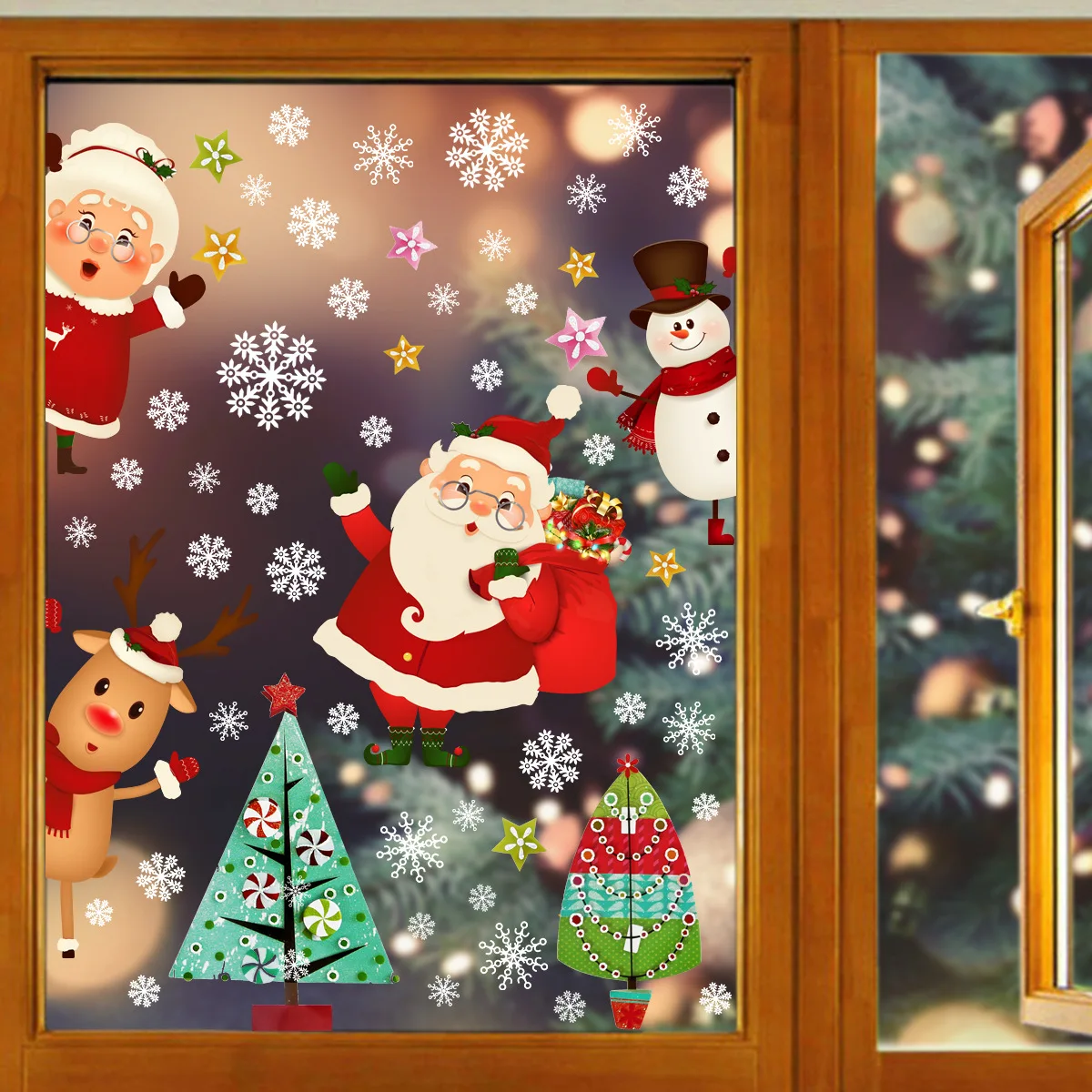 4pcs Santa Claus Snowflake Wall Sticker Christmas Electrostatic Sticker Window Glass Double-sided Decorative Funny Wall Sticker