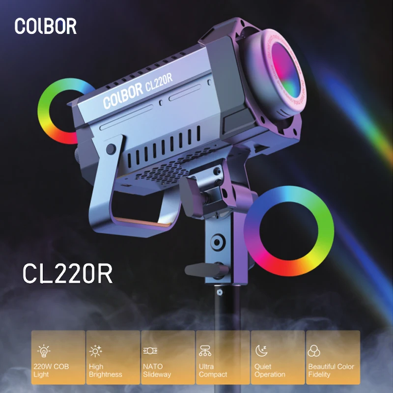 

COLBOR CL220R RGB COB LED Video Light 220W Bowens Mount Lighting 2700K-6500K for Photography Video Recording Outdoor Shooting