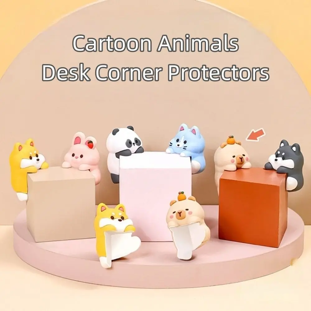 2pcs Silicone Desk Corner Protectors Anti-collision Easy to Install Furniture Edge Cover Soft Cartoon Animals Table Corner Cover