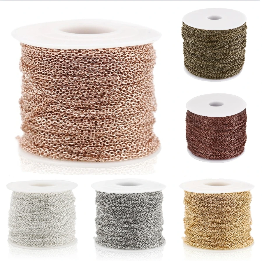 Rouleau de chaînes de câbles en fer, 100 m/rouleau, maillons métalliques non soudés pour la fabrication de bijoux, Bracelet et collier, matériaux de bricolage, accessoires