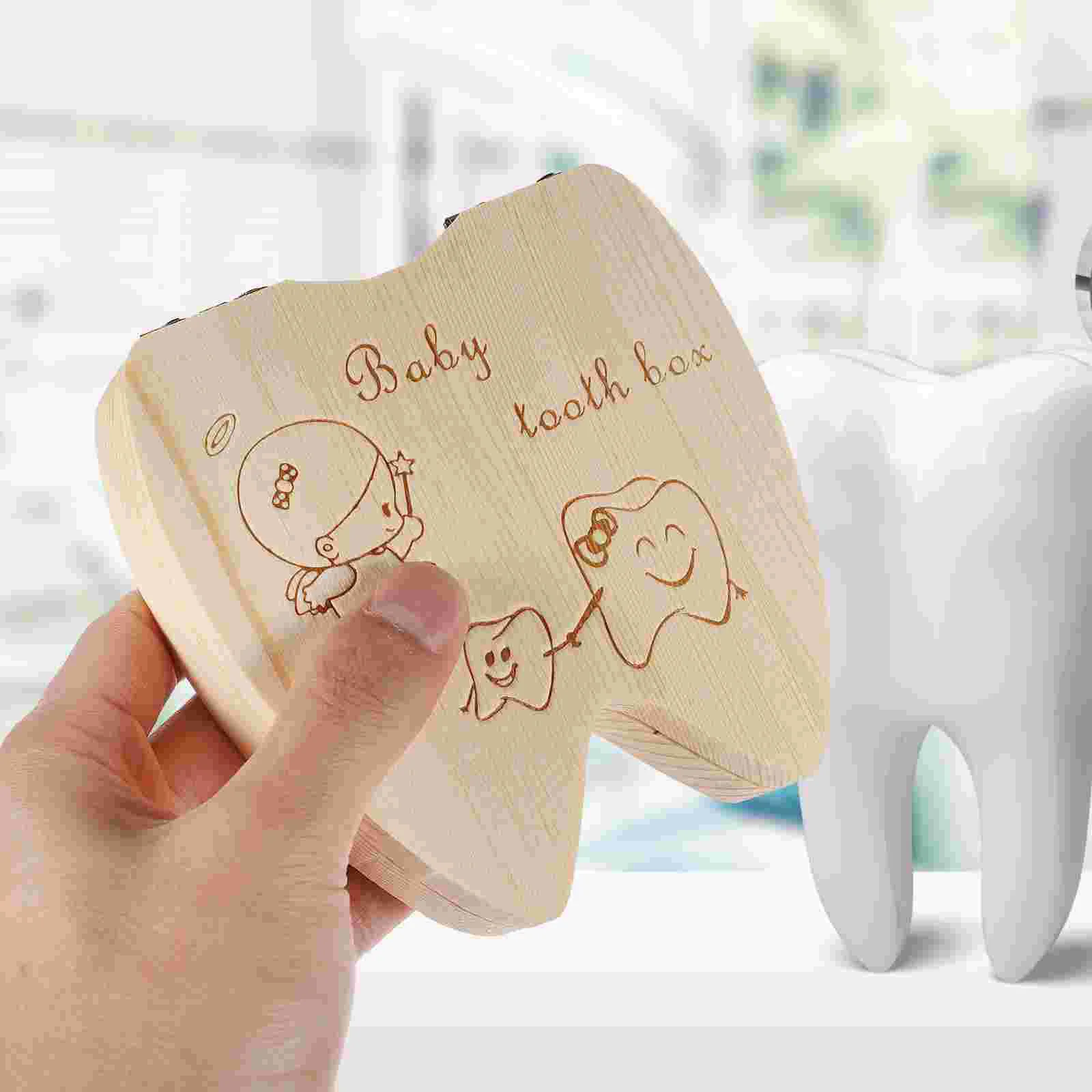 Baby Teeth Storage Box Deciduous Tooth Boxes for Holder Holders Keepsake with Cover Pill Wood