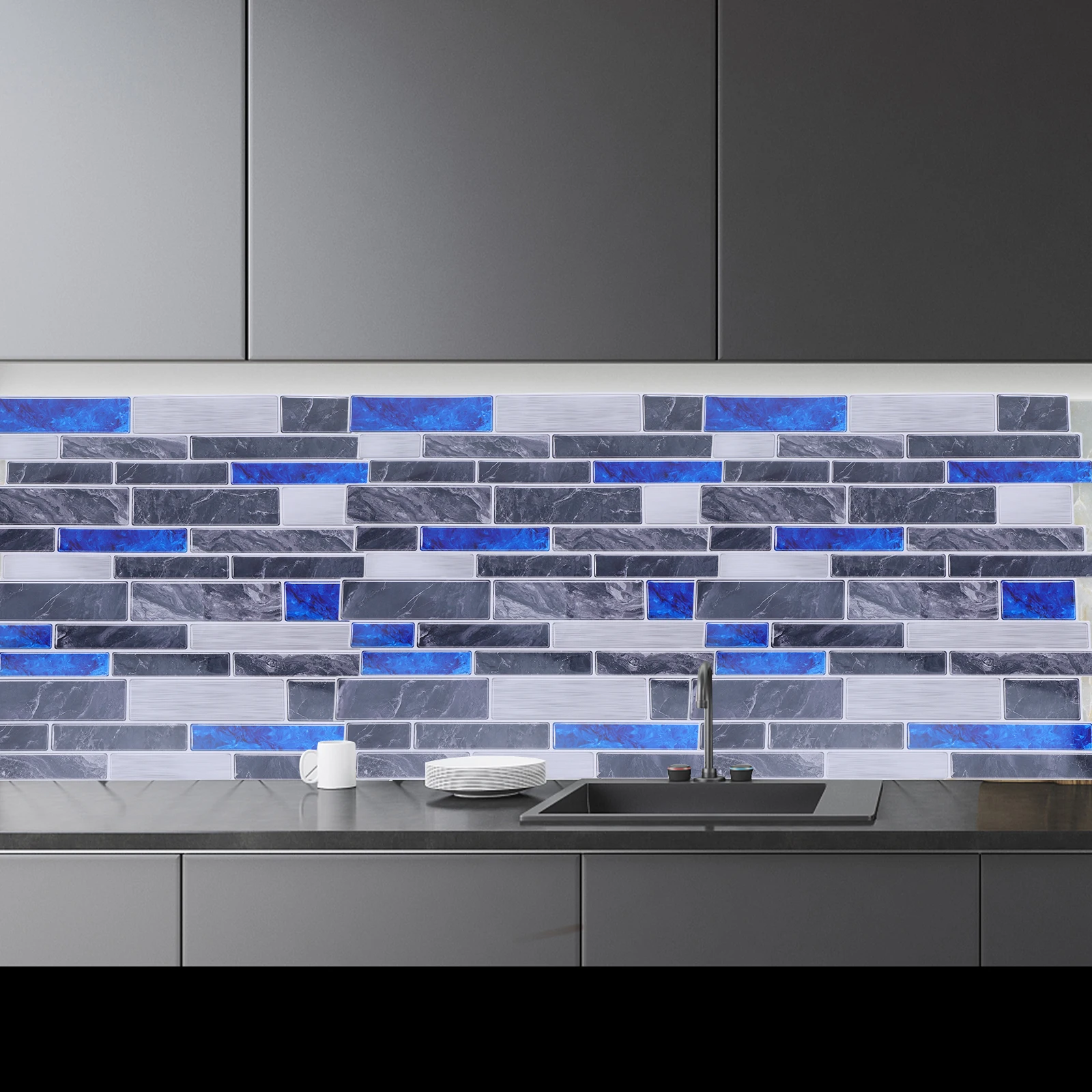 

10Pcs Tile Stickers Waterproof PVC Self-Adhesive for Kitchen Bathroom Backsplash Marble Tile Wall Stickers