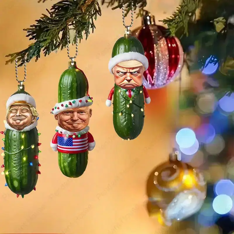 2025 Christmas Cucumber Pendant Acrylic Christmas Tree Ornaments 2D Flat Car Hangable Ornament Holiday Decoration for Home