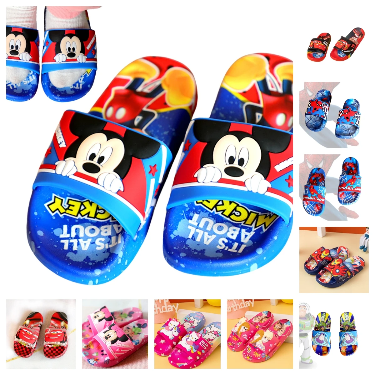 Style Random 1pair New Children Sandals Kids Mickey Cartoon Boys Shoes Toddler Girls Soft Sole Shoes Boy Girl Anti-Slip Slippers