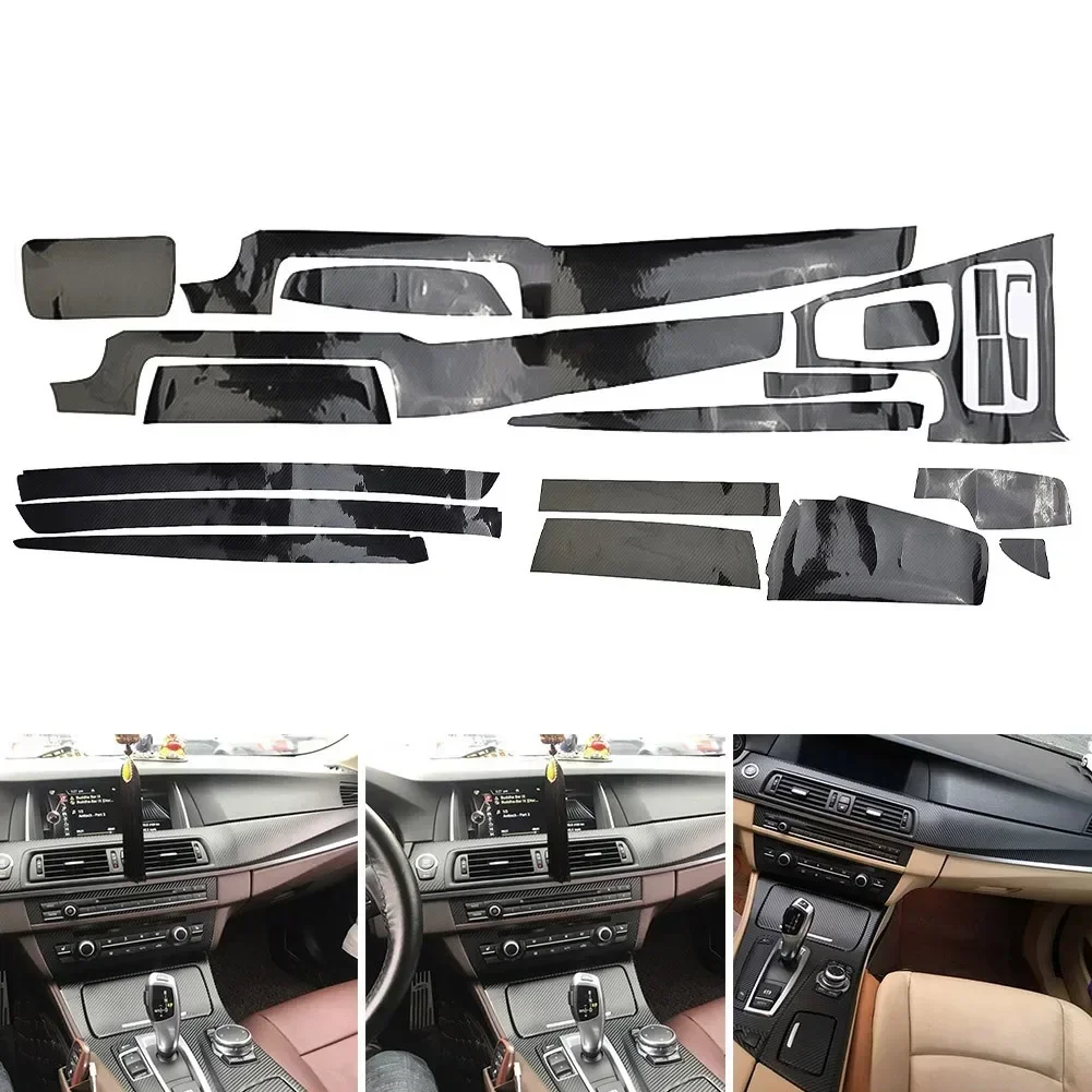 1 SET Car Interior Trim Black 5D Carbon Fiber Style For BMW 520Li 528Li F10 F18 Vinyl Car Stickers Accessories