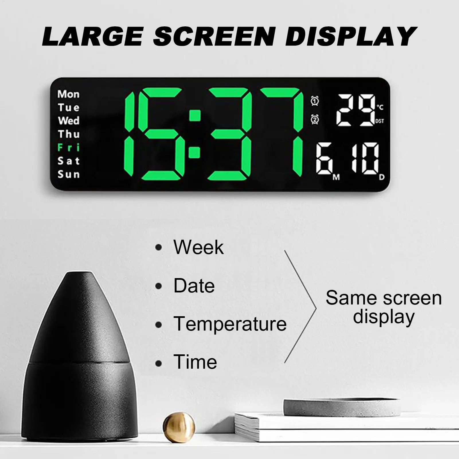 

LCD Display Clock Digital Alarm Clock For Heavy Sleepers Battery Operated Temperature Date Display Bedroom Dimmable Electronics
