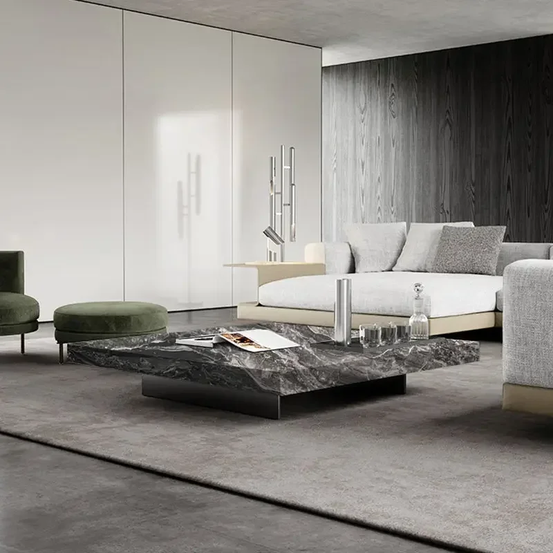 Minimalist rock slab coffee table light luxury modern living room home size apartment high sense simple marble square