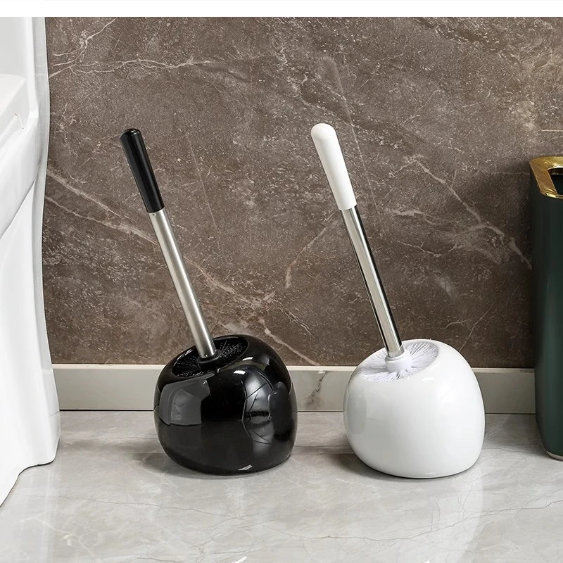 Ceramic long handle stainless steel toilet brush Household solid color no-dead bathroom accessories