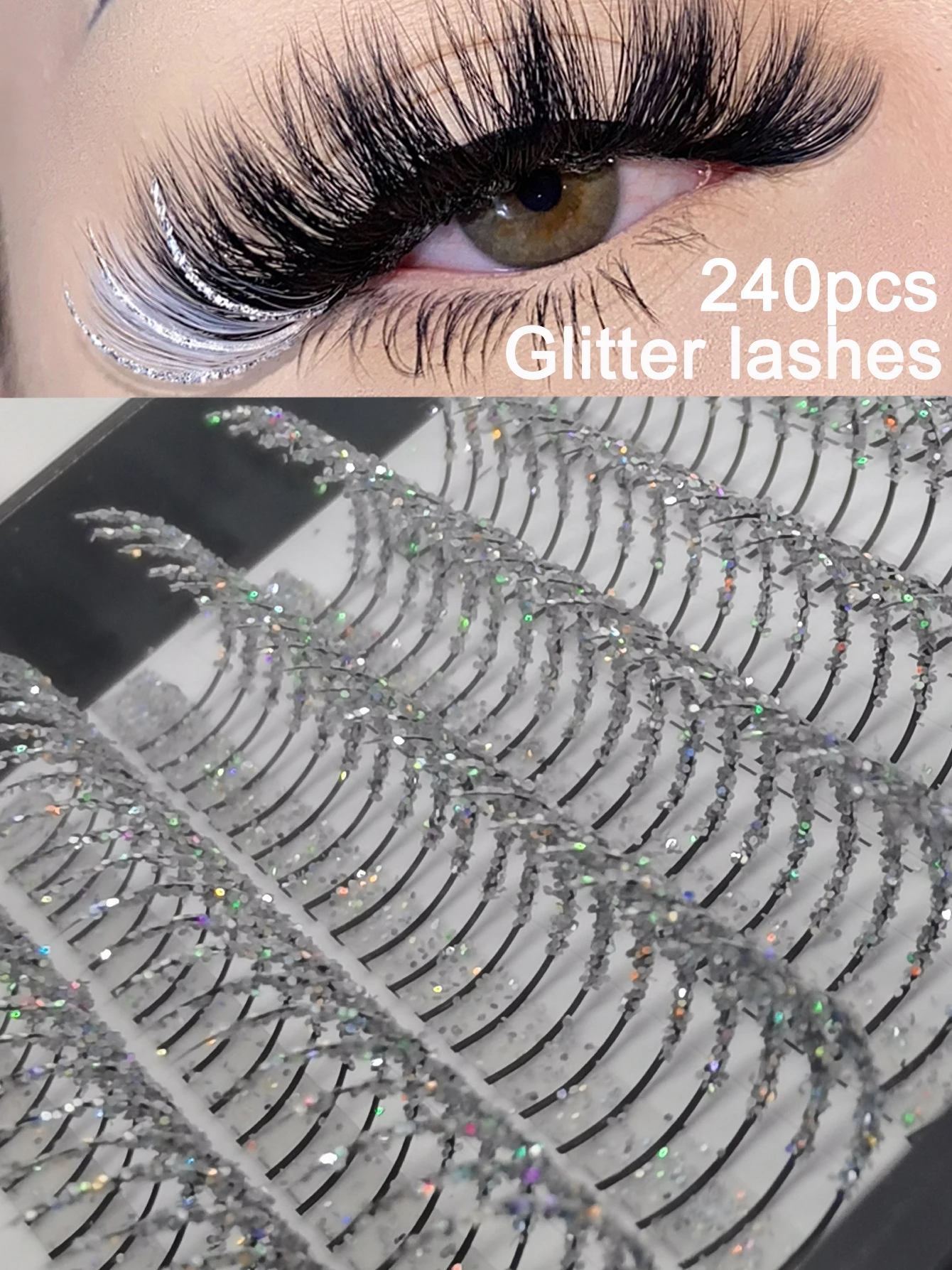 240pcs Sliver Glitter Lashes Super Shiny Colour False Eyelash Extensions Wholesale Premium Cosplay Sparkle Fairy Lashes