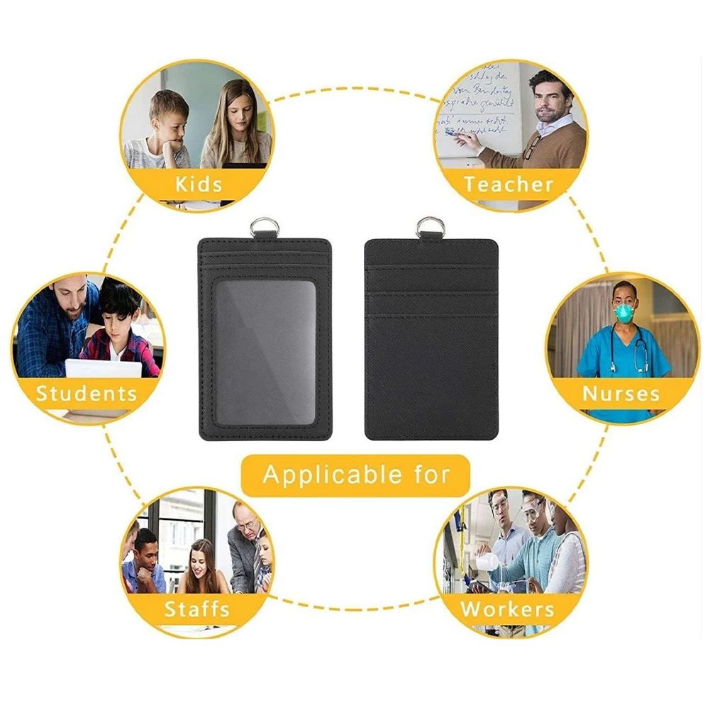 Офисный идентификатор, 2 слота для карт с прозрачным окошком, держатель для значков, черный, для учеников, легкий, из искусственной кожи, многофункциональный ремешок на шею
