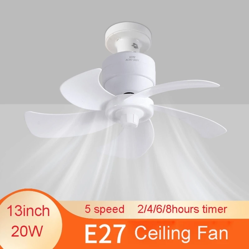 E27 Thread Ceiling Fan AC90-265V Cooling Fan Indoor Remote Control Electric Fan