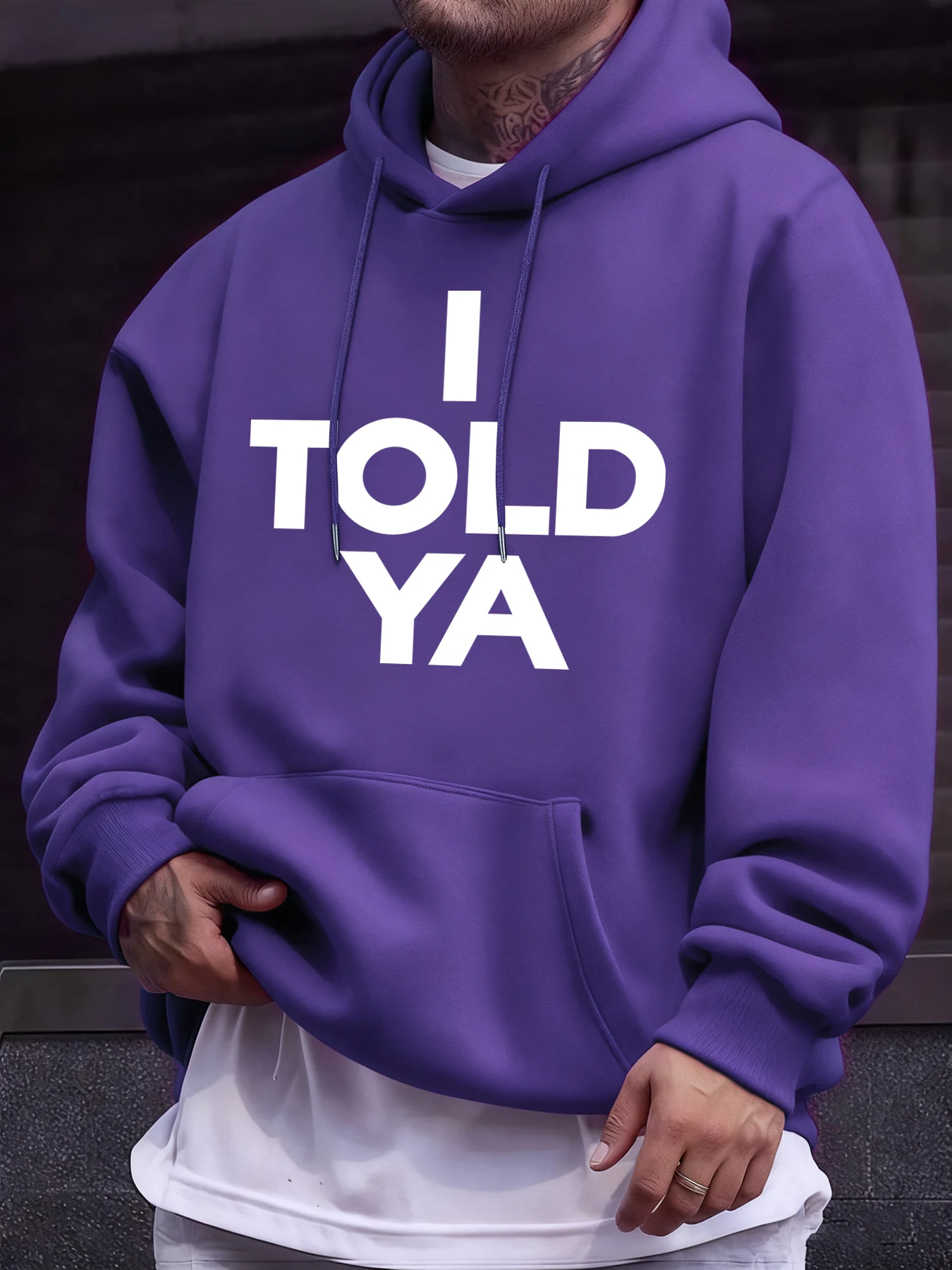 

I Told Ya Slogan Print Men Hip Hop Fleece Hoodies Pocket Loose Trendy Clothes Unisex Casual Simple Pullover Comfy Autumn Top