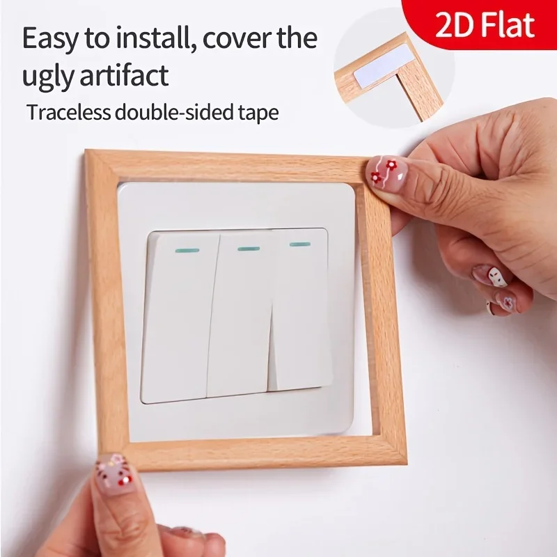 2D Flat Beech Wood Switch Frame, Simple Decorative Frame Wood Wall Sockets, Suitable for Living Rooms, Bedrooms, and Offices