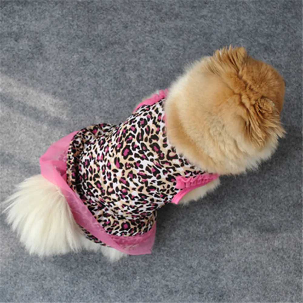 Qqpets Dog Pet Cat Pet Dog Apparel Cute Leopard Dress Summer Clothes Puppy Small Pet clothes Small Chest Dog