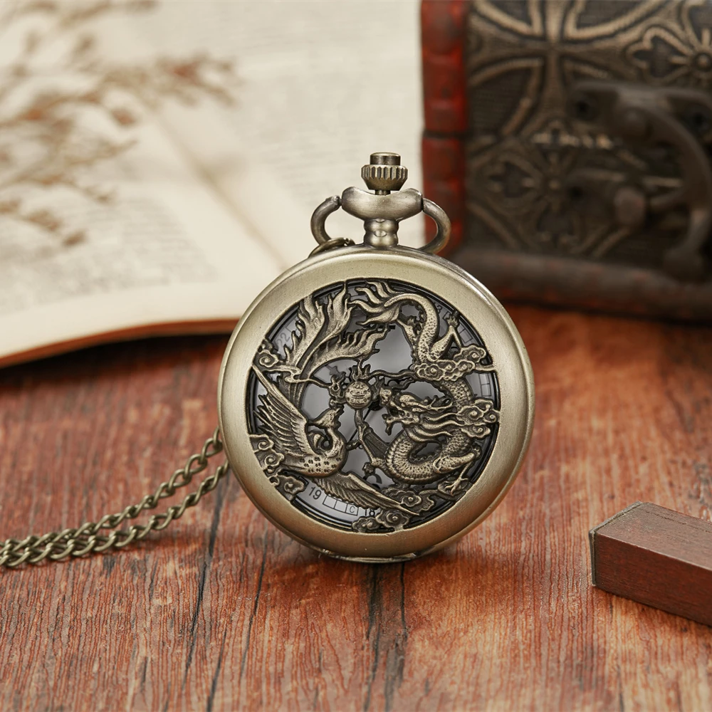 Montre de Poche à Quartz en Bronze Antique, Rétro Classique, Multi Style, Créative, Creuse, Sculptée, Couvercle Rabattable, Pendentif, Collier