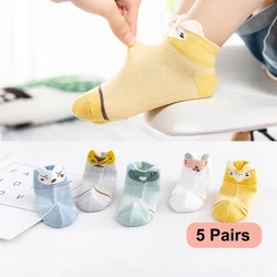 Chaussettes pour bébé, en maille, en coton, motif animaux de dessin animé 3D, pour fille et nouveau-né, 5 paires/lot, 0 – 2 ans