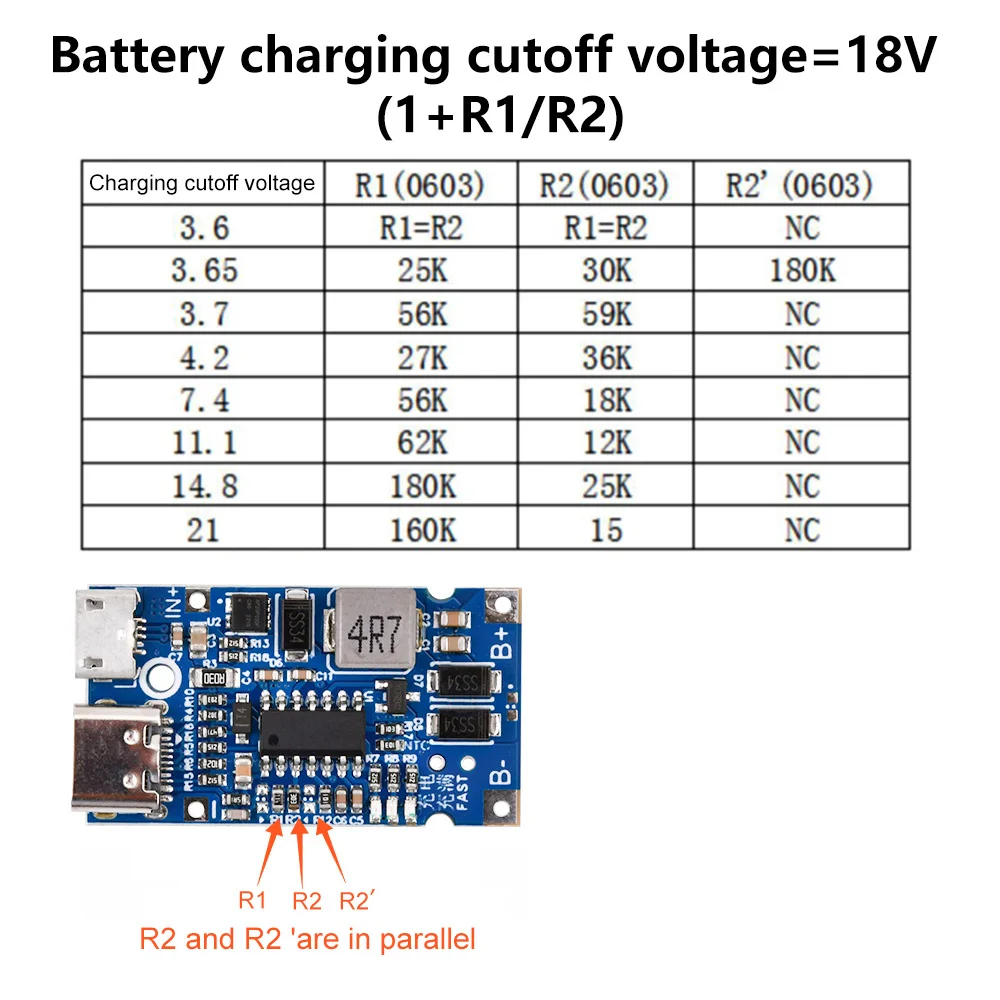 Multi-Cell 2S 3S 4S Type-C to 9V/12V 4.5V-15V Step-Up Buck Fast Charging Charger Module for 18650 Lithium Battery