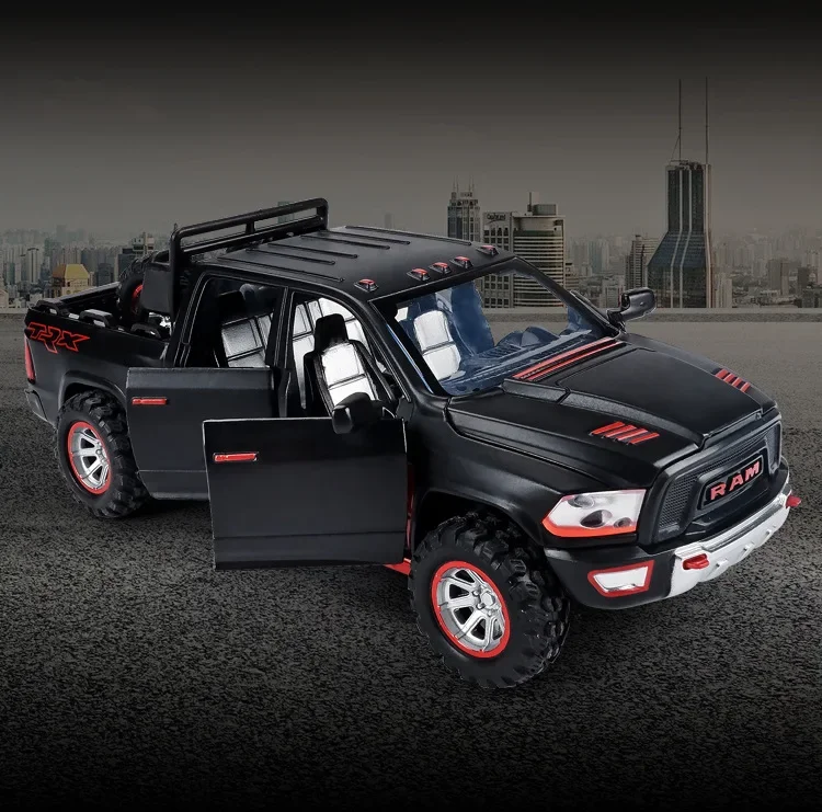 1:32  Dodge Ram TRX Pickup Simulation Alloy Car Model NewMetal Car Model Sound And Light Pull Back Childs Boy Toy Car Gifts