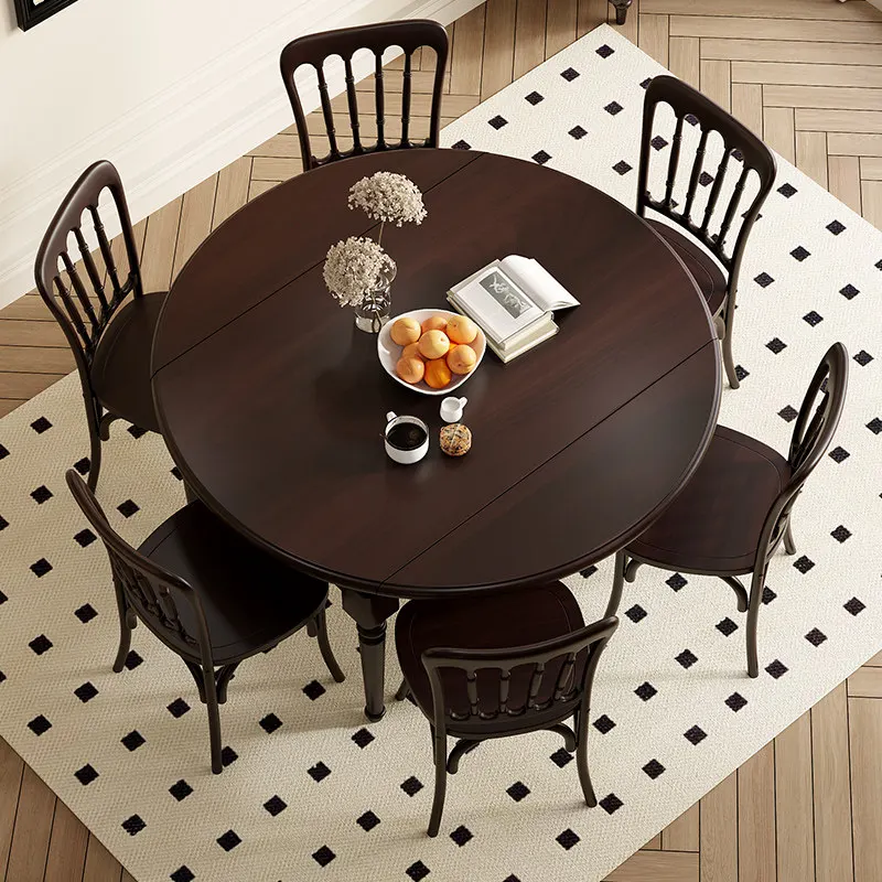 Solid wood dining table Small apartment household retractable dining table and chair combination American retro folding dining t